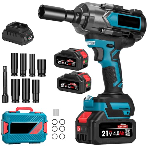 STRCEAT 1/2" Cordless Impact Wrench 1400N.m with 2 Batteries