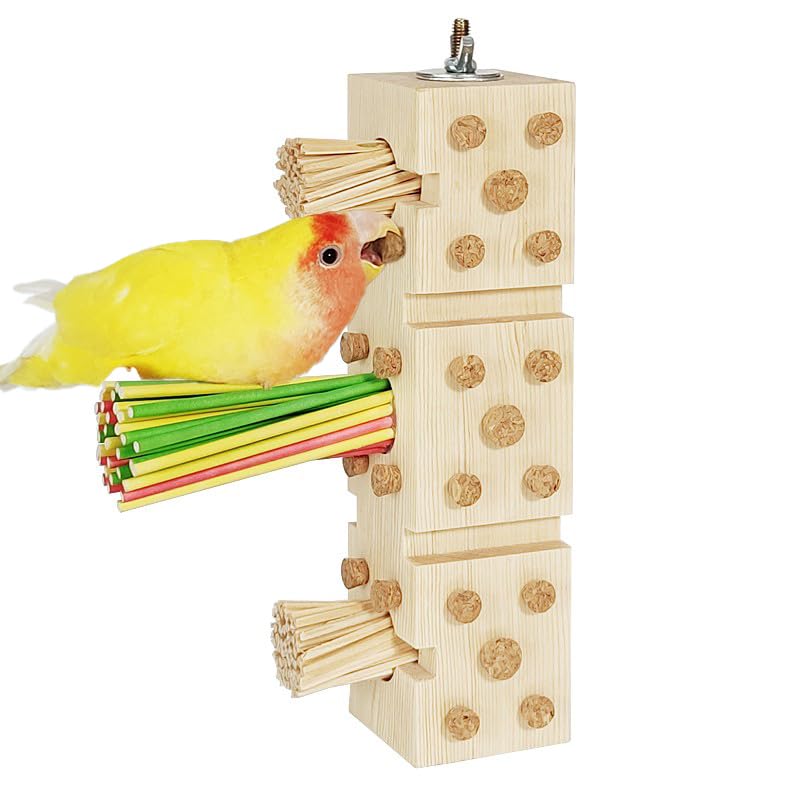Parrot Toy Cage Perch with Pine Wood Foraging Smart Chewing Toy Soft Corks for Small to Regular Size Parrot Cockatiel Foraging Toy