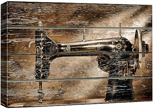 wall26 Canvas Print Wall Art Retro Black Floral Sewing Machine