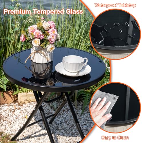 Garsing-Outdoor-Patio-Round-Side-Table-Folding-Bistro-Table-with-Tempered-Glass-Tabletop-Compact-Small-Foldable-Coffee-Desk-for-Outside-Use-Black Garsing Outdoor Patio Round Side Table Folding Bistro Table with Tempered Glass Tabletop Compact Small Foldable Coffee Desk for Outside Use Black