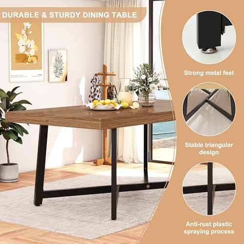 Image of 71 inch Farmhouse Dining Table for 4,6,8 People,Wooden Rustic Kitchen Table W /Thickness Waterproof Wood Tabletop,Rectangular Long Brown Dinner Table for Home Office,Dining Room,Living Room Furniture