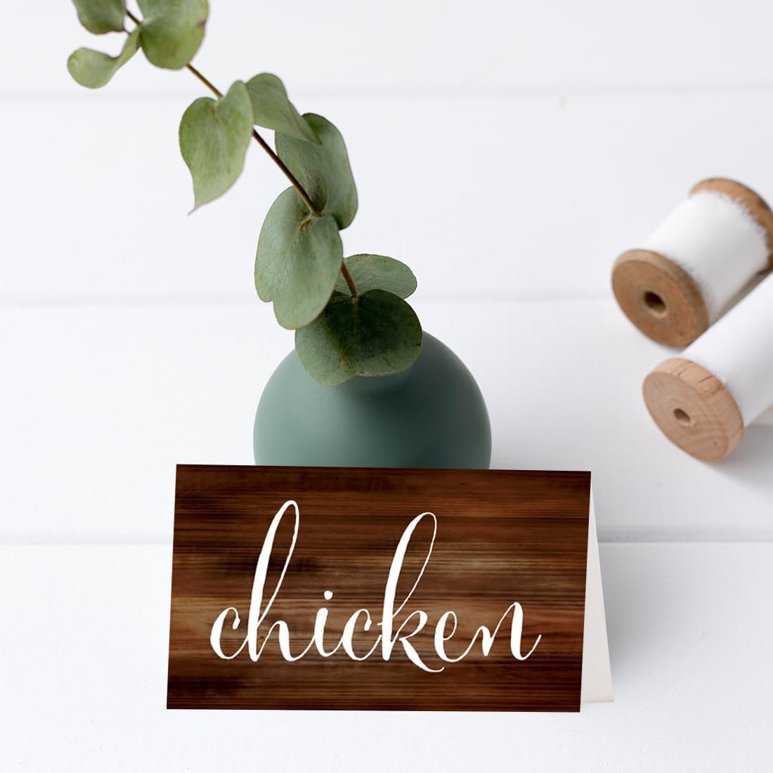 Andaz Press Food Station Buffet Table Tent Place Cards, Rustic Wood Print, Beef, Chicken, Fish, Shellfish, 20-Pack, for Graduation, Catering, Wedding