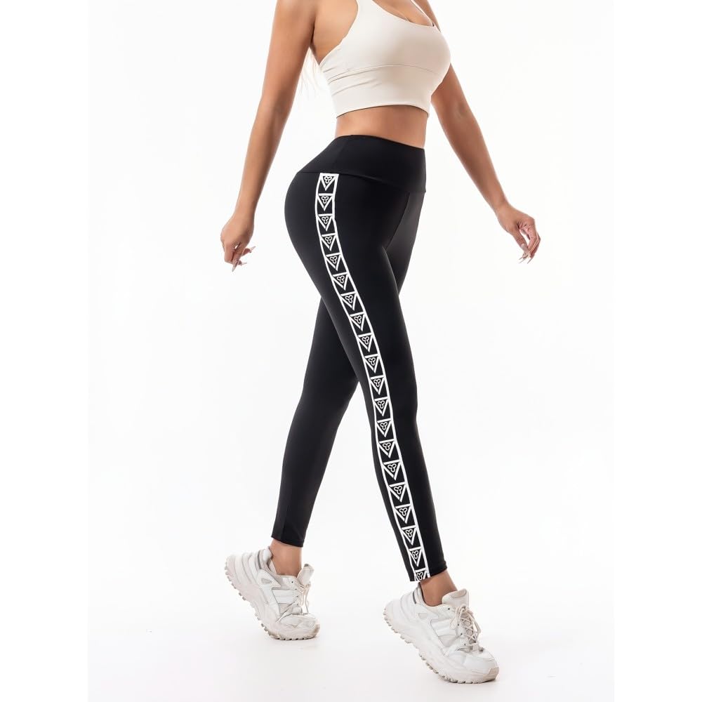 DYRBF damskie legginsy do jogi z wysokim stanem, kontrola brzucha i modelowanie brzucha, nadruk w paski, kontrola brzucha, legginsy dla kobiet, trening, bieganie, pilates