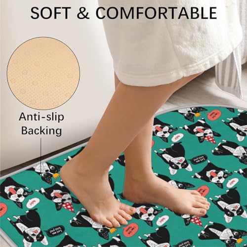 Niedliche Französische Bulldogge Liebe Langhaar Verdickte Boden Fußmatte Teppiche 80 cm Hund Bulldogge Bereich Teppich für Wohnzimmer Küche Schlafzimmer Waschbar rutschfest Bodenmatte Teppich