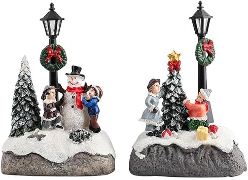 Christmas Village Set Decorations,Resin LED Warm Lights Christmas Tree Figurines, Mini Snowman Christmas Decorations, Christmas Village House Gift Sets, Collectible Buildings...