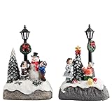 Wiexiang Christmas Village Set Decorations,Resin LED Warm Lights Christmas Tree Figurines, Mini Snowman Christmas Decorations, Christmas Village House Gift Sets, Collectible Buildings…