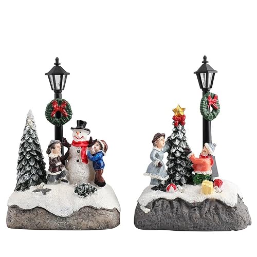 Wiexiang Christmas Village Set Decorations,Resin LED Warm Lights Christmas Tree Figurines, Mini Snowman Christmas Decorations, Christmas Village House Gift Sets, Collectible Buildings…