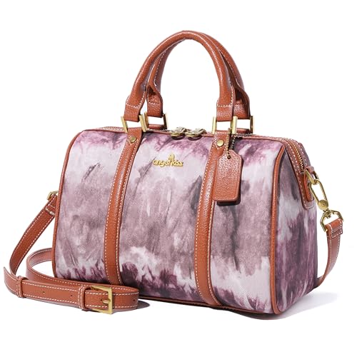 Image of Angel Kiss Women Satchel Purses and Handbags Vegan Leather Boston Barrel Bag Top Handle Shoulder Purse with Crossbody Strap | Vegan Leather