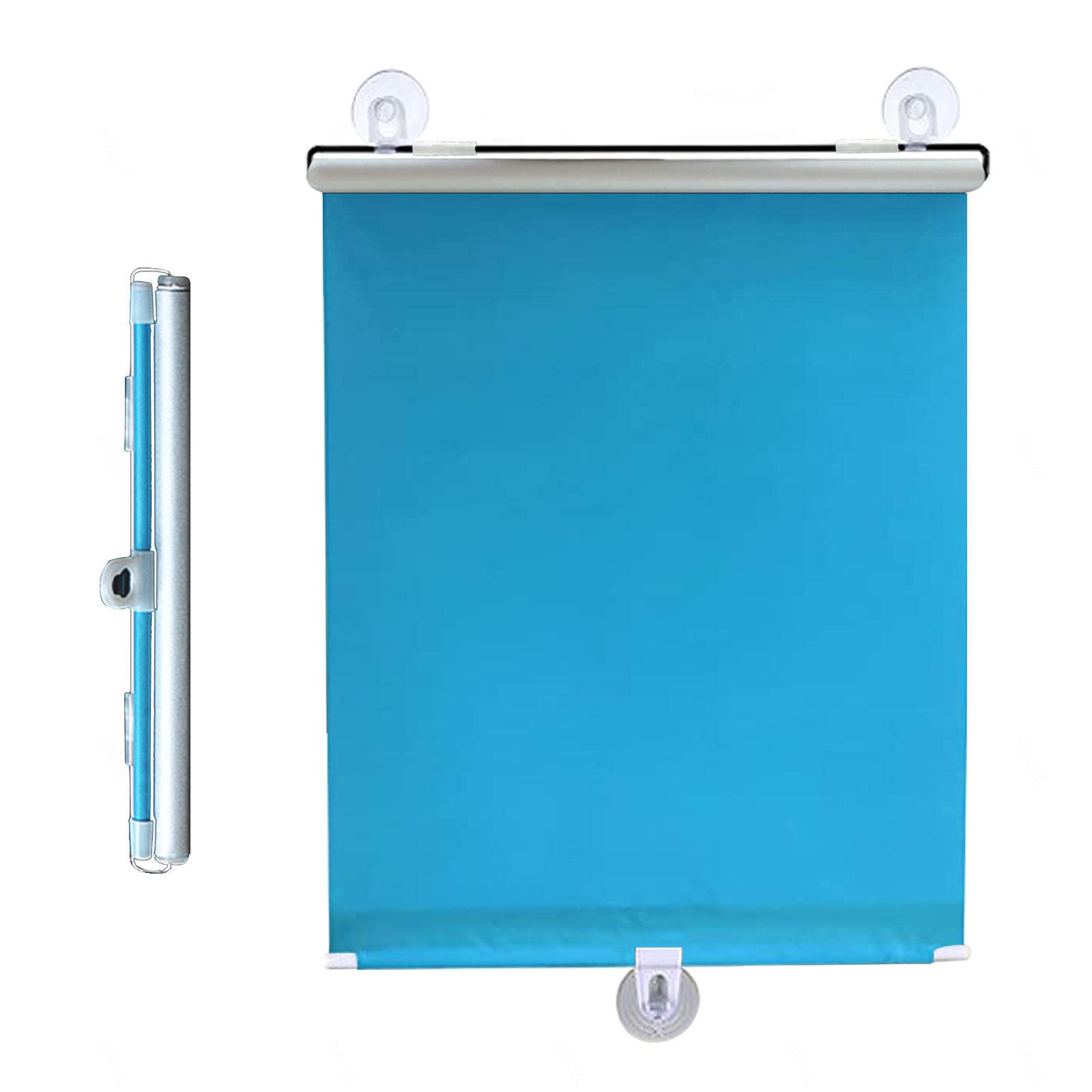 Kgudys Blue Suction Cup Roller Blinds No Drilling,Blackout Curtains,Automatic Retractable Roller Shades,Temporary Privacy Blinds For Doors And Windows,Bedrooms And Balconies,Uv Protection,-65X125cm/25X49in