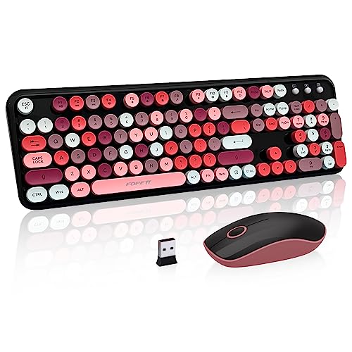 Image of Retro Wireless Keyboard and Mouse Combo, Colorful Typewriter Style Round Key Keyboard, 2.4GHz Full Size Clicky Bubble Keyboard with Number Pad for PC Laptop Desktop Computer