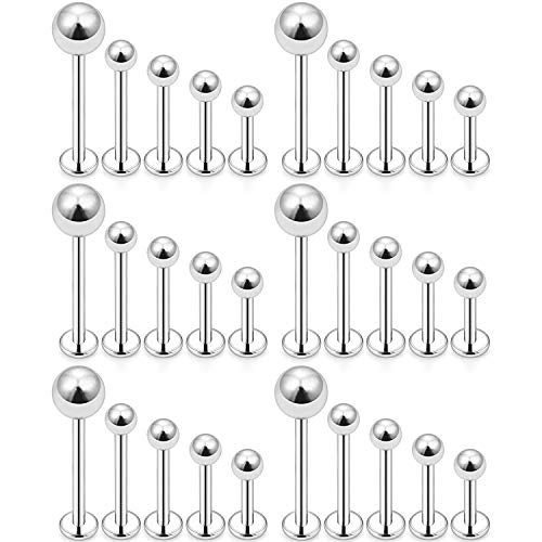 Dyknasz 15-30PCS 16G Surgical Steel Labret Studs Monroe Lip Rings Cartilage Tragus Nail Conch Helix Earring Barbell for Women Men Piercing Jewelry 5 Colors 6-12mm