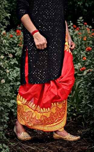 Image of Men's Ready to Wear Pant System Printed MAYUR PUCHHA Dhoti for Marriage, Pooja, Festival etc.(GC010)