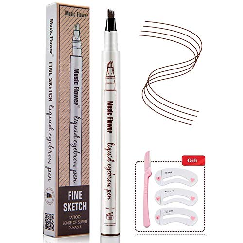 Eyebrow Tattoo Pen,Microblading Eyebrow Pen Tat Brow Microblade Pencil with a Micro-Fork Tip Applicator Natural Looking Brows Effortlessly and Stays on All Day(Chestnut)