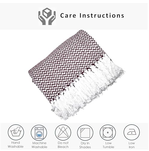 Image of Chevron 60X50 Inch Reversible Cotton Throw Blanket With Tassels| Blanket For Living Room, Sofa, Bed, Chair, Picnic & Used For Gift | Maroon Narrow Chevron, Size 150X125 Cm, 300 tc
