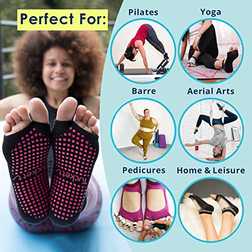 Tucketts Flow Toeless Non-Slip Grip Socks - Anti Skid Yoga, Barre, Pilates, Home & Leisure, Pedicure - S/M - 1 Pair Black/Sheer Gala #TOP5