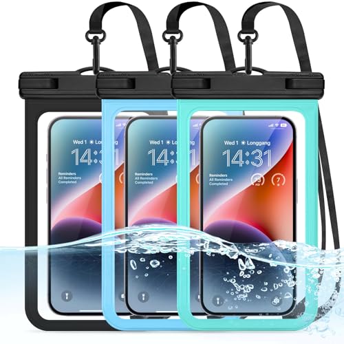 3-Pack Waterproof Phone Pouch for Cruise Essentials 2025, Beach Vacation Essentials for Cruise, Dry Bag for Travel Kayak Accessories, Water Proof Case for iPhone 15 14 13 12 Plus Pro Max Galaxy Pixel