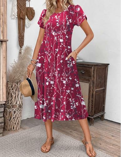 Image of ZEAGOO Womens Casual Dresses for Summer Short Sleeve Flare Midi Dress Loose Flowy Beach Sundress
