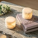 Brightech Rhea Alabaster Table Lamp - Mini 3” LED Battery-Powered Light - Small Portable Stone Desk Lamp with Warm White Light for Bedroom, Side Table, Bedside, Living Room - White