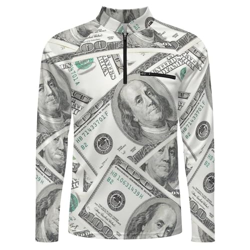 100 Dollars Money Men's Rash Guard Long Sleeves Quick Dry Fishing Workout Shirts with Zipper4