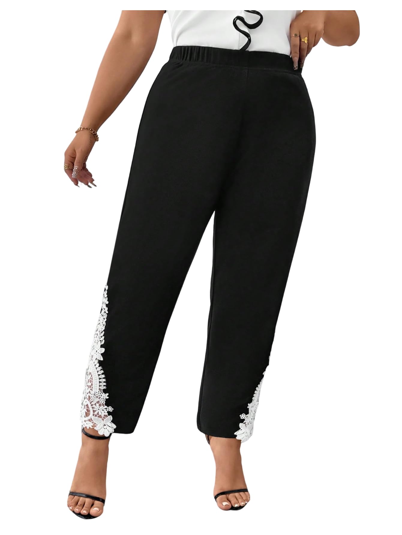 Verdusa Womens Plus Size Floral Lace Long Pants Old Money Business Casual Elegant Trousers