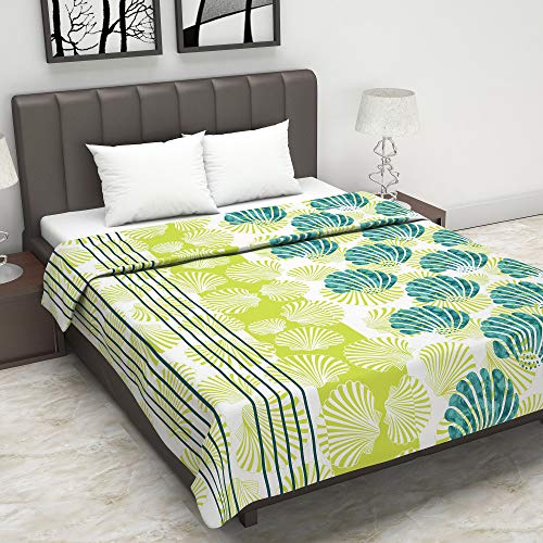 Image of Divine Casa Glace Cotton 120 GSM Reversible Lightweight Printed Double Bed AC Dohar Blanket Quilt - Lime Green and Brown| TC - 120