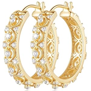 Gold Earrings Hoops 14K Gold Hoop Earrings for Women Cubic Zirconia Hoop Earring for Women Delicate Women’s Hoops Earring 25MM