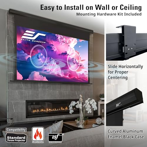 Image of Elite Screens Saker Tab-Tension AcousticPro UHD Series, 180-INCH Diag. Extra 3 inch Drop 4K /8K Ultra HD Electric Sound Transparent Perforated Weave Drop Down Front Projector Screen, SKT180UH2-E3-AUHD