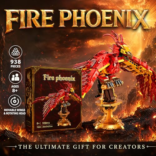 serfiman 938+ PCS Phoenix Building Blocks Set, Creative Mythical Bird Animal Model Kit Bricks, DIY Assembly Artistic Collection Display Decor, Birthday Festival Gift for Teens Adults Model Lovers — view 3