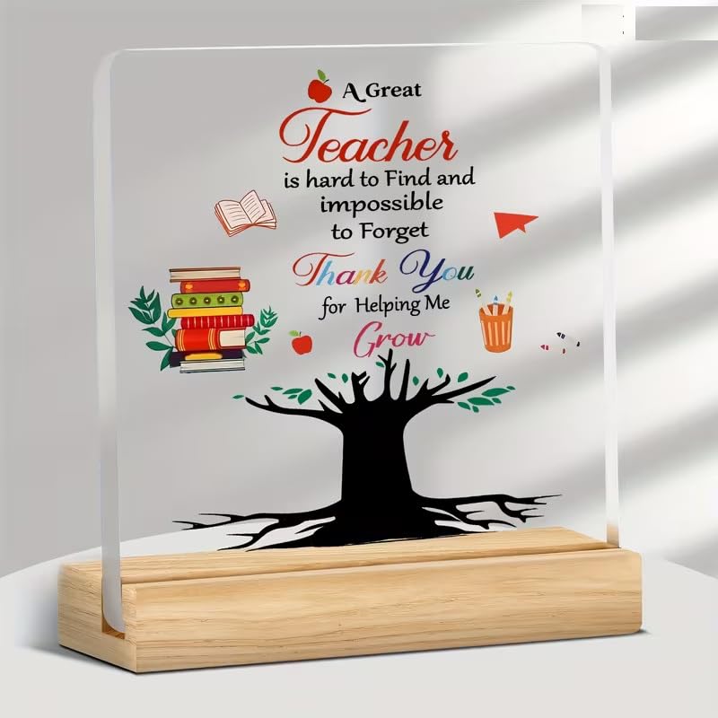 Bs amor Teacher Appreciation Plaque, Acrylic Desk Decoration with Wooden Base, Heartfelt Thank You Gift, 12.5x10cm-picture-24
