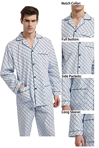 Image of GLOBAL Mens Pajamas Set, 100% Cotton Woven Drawstring Sleepwear Set with Top and Pants /Bottoms