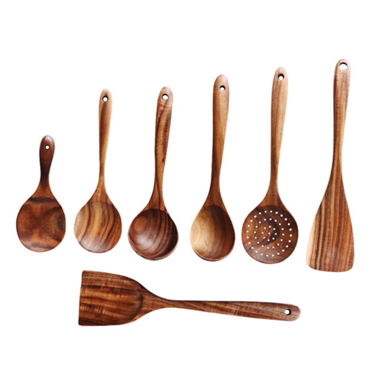Alipis Utensili Cucina in Legno di Acacia con Cucchiai e Mestoli Manico lungo Superficie Liscia e Ergonomica per Uso Professionale e Casalingo per Cucinare senza Graffi su Pentole