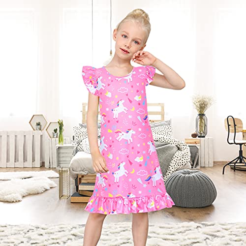 Image of Sylfairy 2pcs Girls Nightgowns, Unicorn Nightgown Princess Pajama Dresses for Girls Sleepwear Nightie
