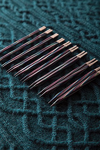 Image of Knit Picks Ergonomic Wood Interchangeable Knitting Needles Set - US 4-11 | 9 sizes of 4.75 inch long square knitting needles in a dark color, includes cables, end caps, and connectors.