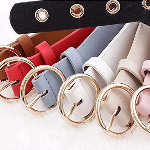Womens PU Leather Belt for Jeans Dress Punk Vintage Studded Grommet Belt with Circle Metal Buckle2