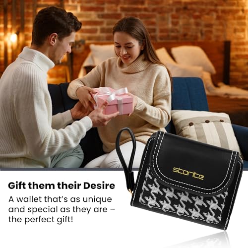 Image of Storite Women's Stylish Compact Leather Wallet 5 Card Slots,1 ID Window, Ladies Mini Purse Money Pocket with Zipper Closure (Black - 11 x 3 x 9 Cm)