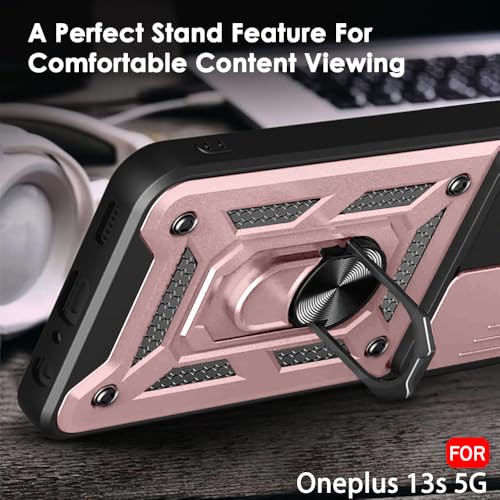 Image of TheGiftKart Tough Armor Bumper Back Cover Case for OnePlus 13s 5G | Sliding Camera Cover, Kickstand & Ring Holder | 360 Protection Case for OnePlus 13s 5G (PC & TPU, Pink)