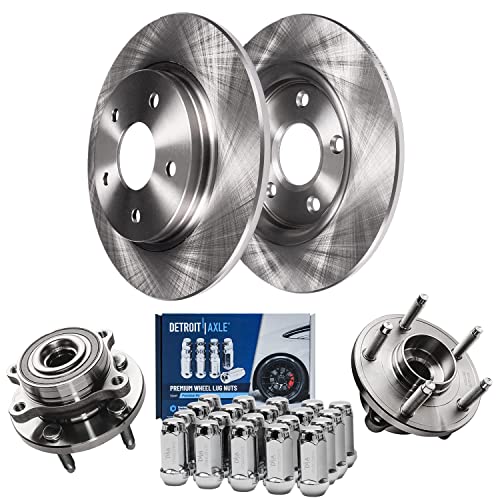 Image of Detroit Axle - Rear Brake Kit for Ford Edge Flex Taurus Lincoln MKS MKT MKX, 2 Disc Brake Rotors 2 Wheel Bearing Hubs 20 Wheel Lug Nuts Replacement