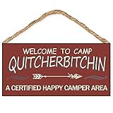 Calien Welcome to Camp Quitcherbitchin 6' x 12' Hanging Wooden Camping Decor Sign Gifts for Campers