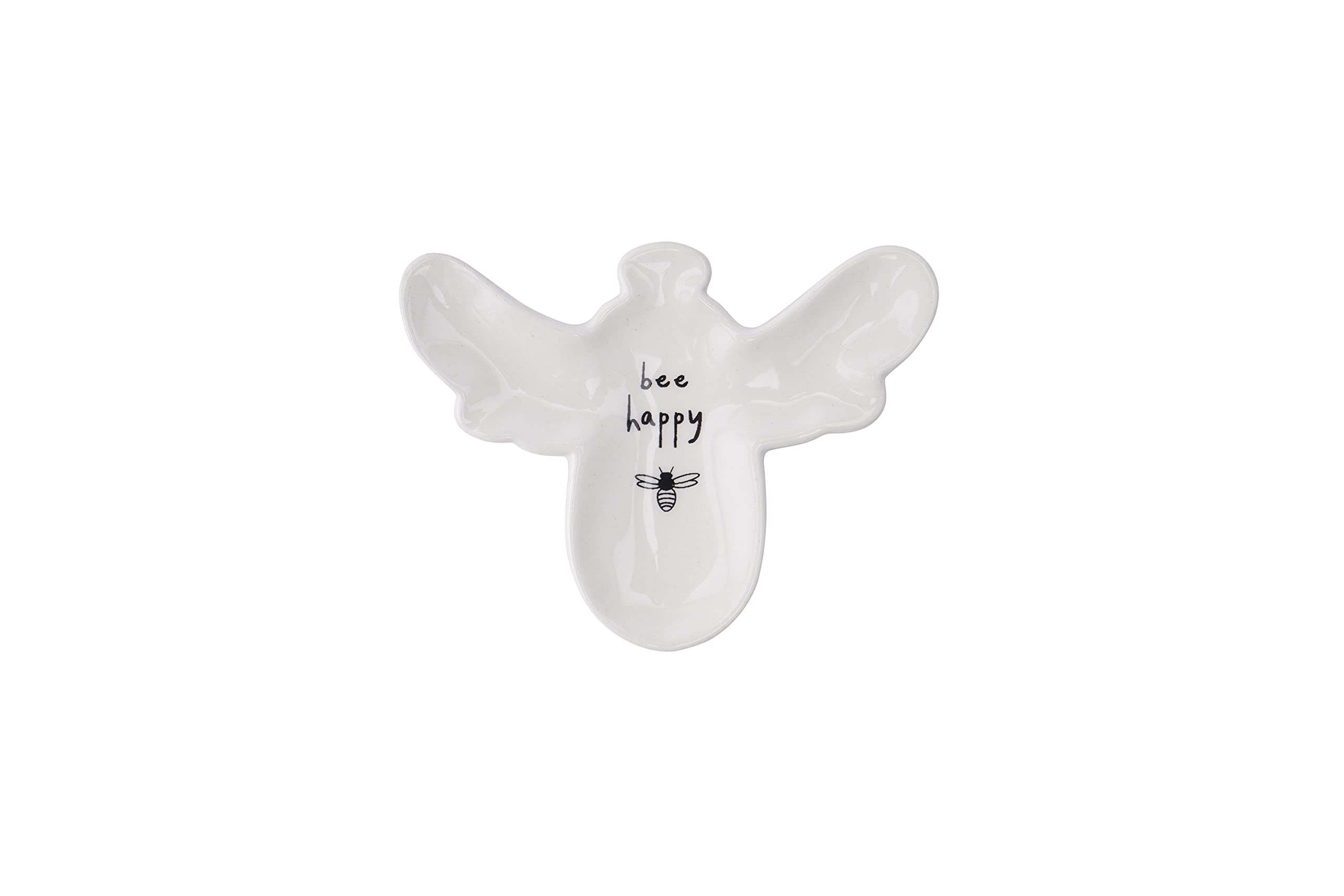 Cgb Giftware White And Black Bee Shaped Ring Dish | Gift Boxed | Jewellery Holder Organiser Plate | White | ‘Bee Happy’ | Gift For Her | Send With Love Gb05753