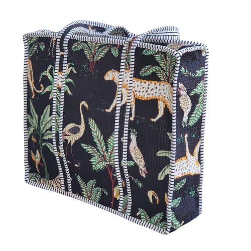Image of 100% Cotton Jungle Print Shoulder Bag Tote Bag Women Reversible Shopping Bag and Grocery Bags Stylish Travel Bag Gift for Her
