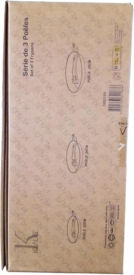 KLAUS Lot de 3 poêles en Pierre de Hautes qualités antiadhésif Compatible Tous Feux Dont Induction les 3 poêle à frire adapté au Four grâce à Leur Manches Amovibles Ø 20 cm, Ø 24 cm et Ø 28 cm