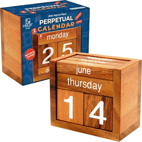 BSIRI Wooden Perpetual Calendar Desk Blocks Cute for Date Cubes D...