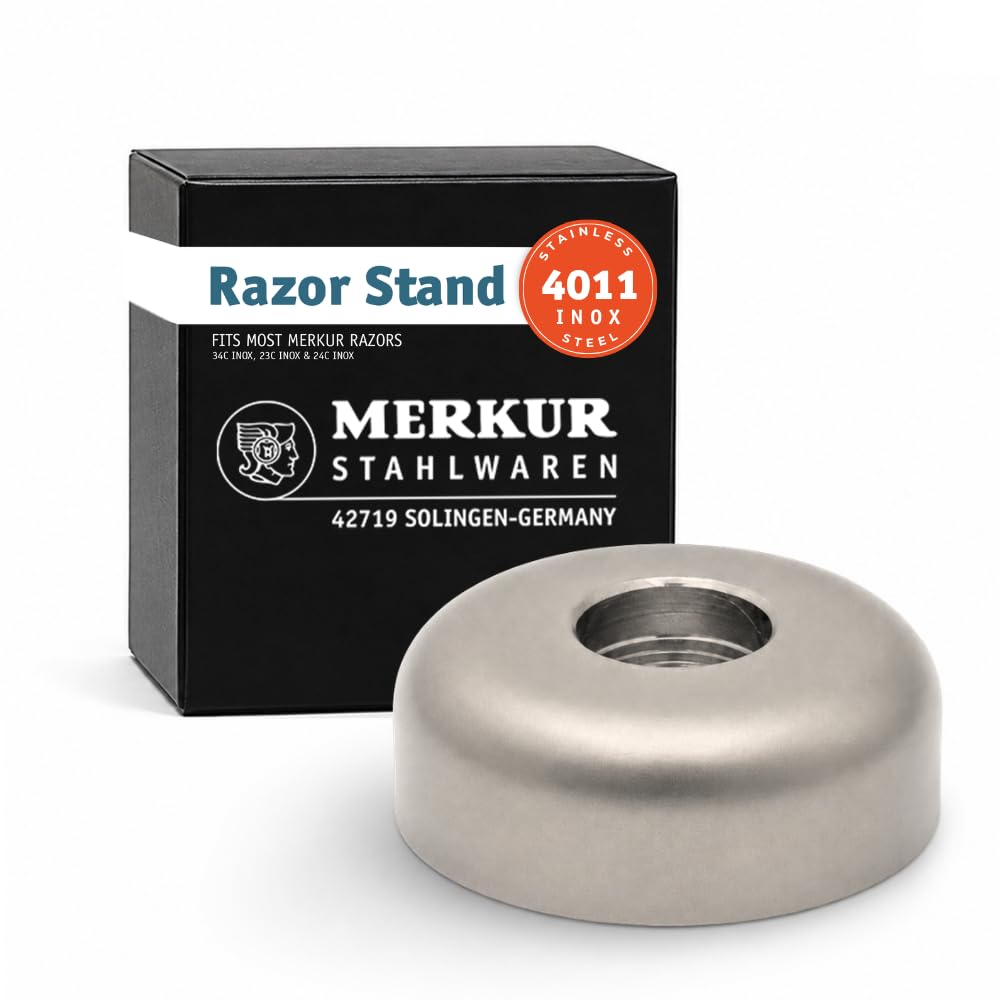 MERKUR Rasierständer INOX 4011 | rutschfest | Edelstahl, satiniert | passt für Rasierhobel 23 INOX, 24 INOX und 34 INOX | Made in Germany