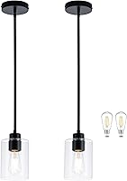 Vista 15 de MAYNA Lámpara colgante de granja de 1 luz, lámparas de jaula de metal negro con cadena ajustable y pantalla de vidrio, luces colgantes para isla