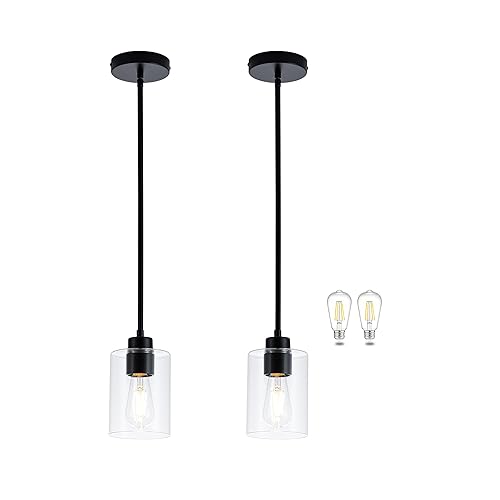 MAYNA 2-Pack Black Farmhouse Pendant Lighting, Rustic Glass Kitchen Island