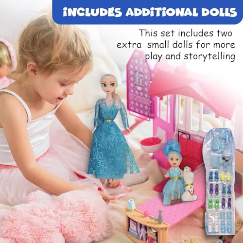 FUNFY 11 Ice Princess Doll Set | Includes Two Additional Small Dolls | Blue | Material: Plastic | Array of Accessories Including Dresses, Shoes, Comb and Mirror for Extended Play | for Girls