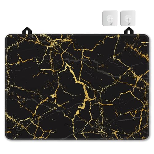 Electric Stove Top Cover Protector – Black Gold Marble Texture Glass Flat Top Stove Mat Oven Induction Cooktop Mat for Ceramic Countertop Mats Heat-Resistant Dish Drying Mat