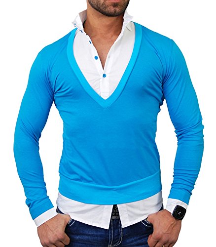 Tazzio - Pull Chemise 2 en 1 Pull TZ724 Bleu - L - Bleu