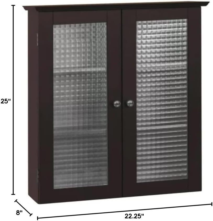 Bathroom Medicine Cabinet Wall Mounted-Hanging Bathroom Cabinet-Removable Wall Cabinet with 2 Waffle Glass Doors, Espresso