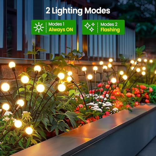 LETMY Solar Garden Lights - 4 Pack Upgraded Swaying Solar Lights Outdoor, 32 LED Solar Outdoor Lights, Solar Firefly Lights Outdoor Waterproof Garden Decorations for Yard Patio Pathway Holiday